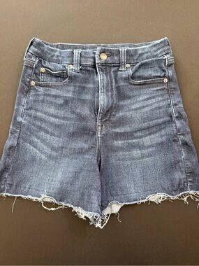 American Eagle Outfitters Indigo High-Rise Frayed Hem Denim Shorts